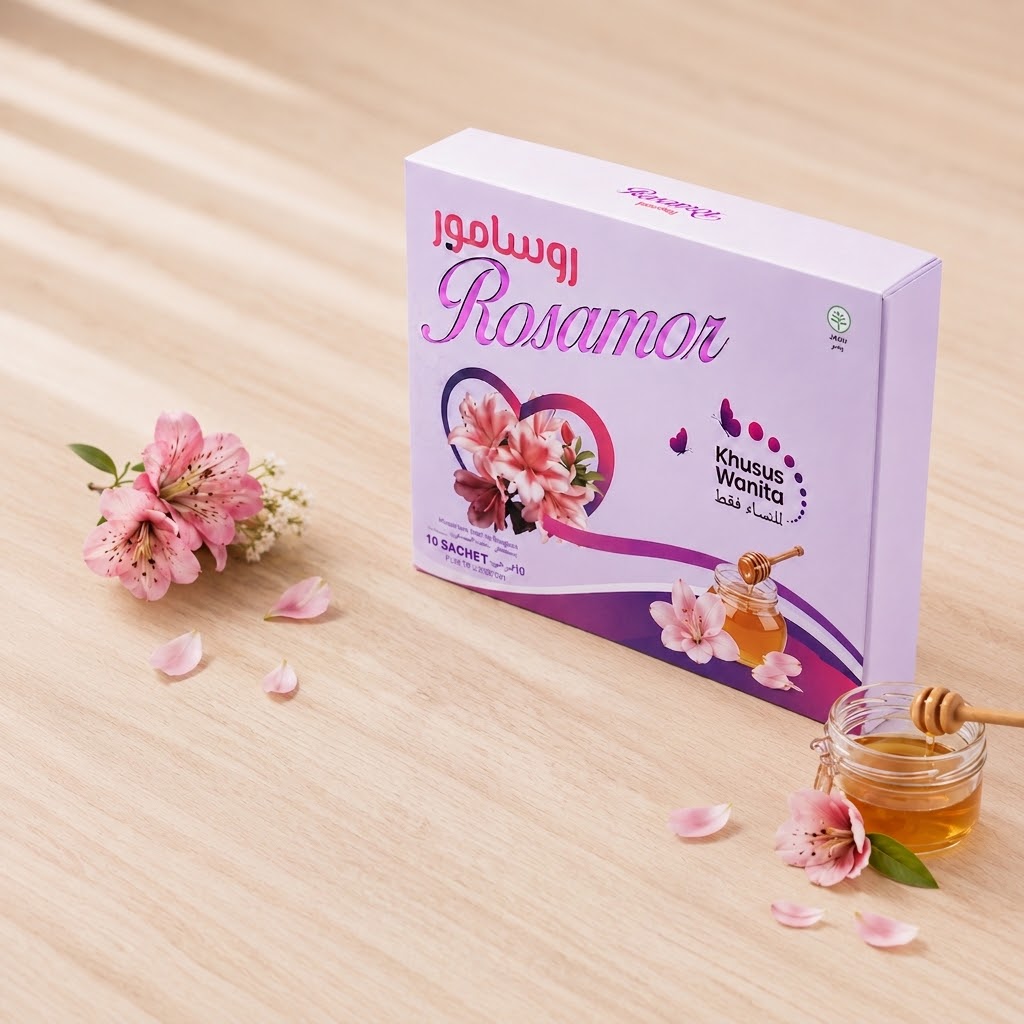 Produk Rosamor Care Indonesia dengan bunga dan madu